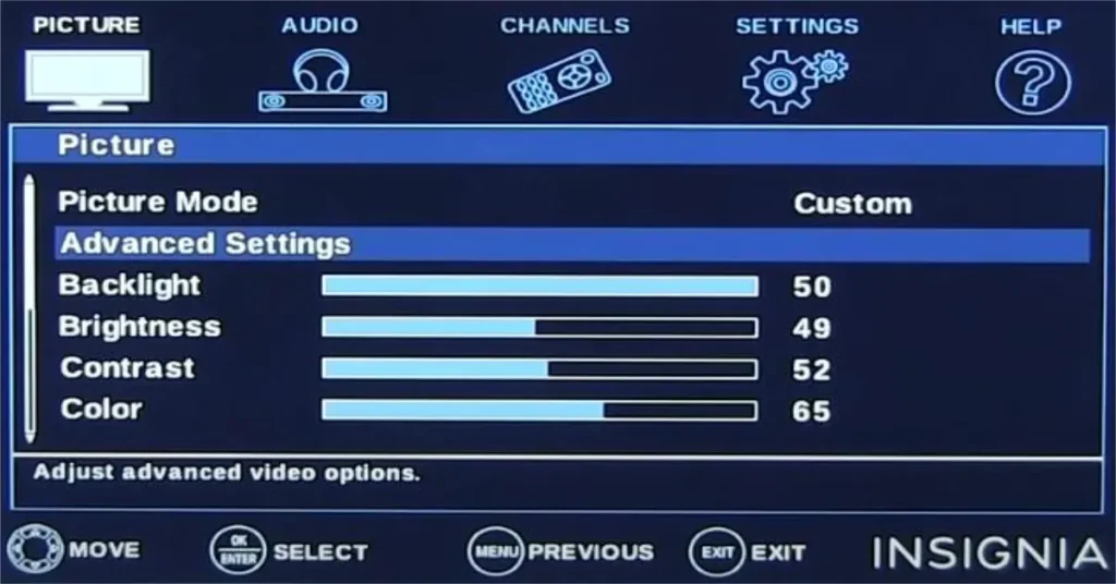 adjust insignia tv picture settings